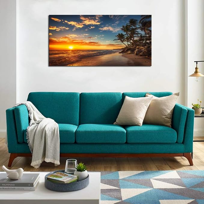 DZL Art S74775 Canvas Painting Print Paradise Tropical Island Beach with Palms Photograph Print Nature Pictures Wall Art Canvas Prints Painting for Living Room Bedroom Decor Office Wall Decor