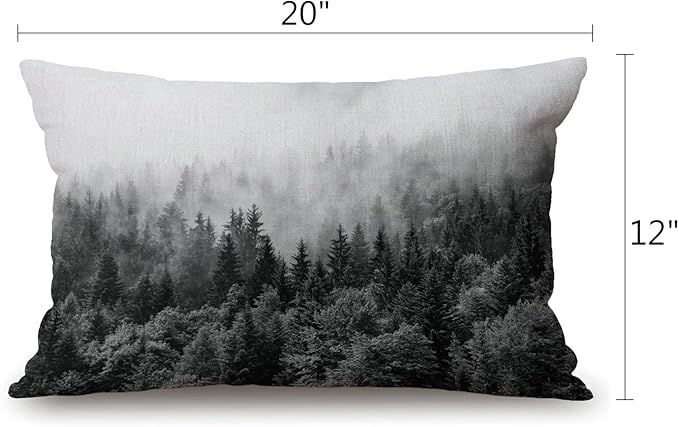 Misty Forests Farmhouse Pillow Covers 12" x 20" Lumbar Pillow Covers Home Decorative Cotton Linen Cushion Case for Sofa Couch Housewarming Family Room Décor