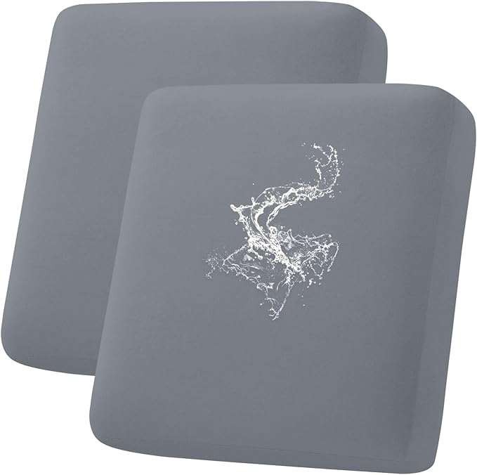 hyha Waterproof Couch Cushion Covers, Stretch Sofa Couch Seat Slipcover for Dog Washable, Non-Slip Waterproof Outdoor Cushion Covers for Patio Furniture Replacement (2 Pieces, Dark Grey)