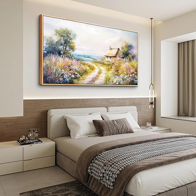 ZUITINGHUA Wood Framed Canvas Wall Art For Living Room Large Wall Decor For Office Bedroom Decoration Country Road Landscape Pictures Farmhouse Paintings Artwork Mural Aesthetic Home Decor 30x60 In