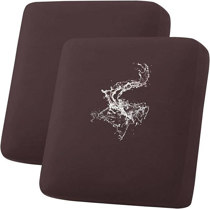 hyha Waterproof Couch Cushion Covers, Stretch Sofa Couch Seat Slipcover for Dog Washable, Non-Slip Waterproof Outdoor Cushion Covers for Patio Furniture Replacement (2 Pieces, Chocolate)