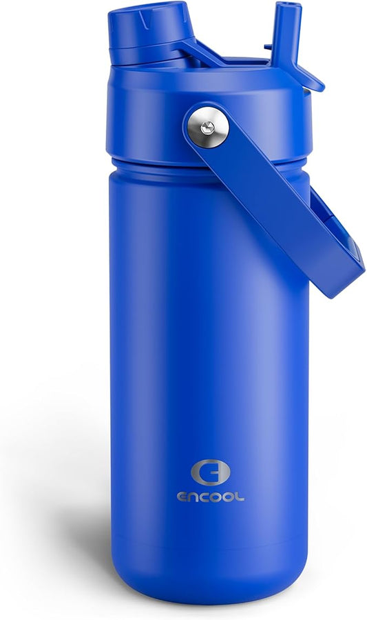 Insulated Water Bottle with Straw Stainless Steel Water Bottle, Leak-Proof, BPA-Free, Double Wall Vacuum Keeps Cold for 24 Hours for Sports, Travel, School (18 oz, Royal Blue)
