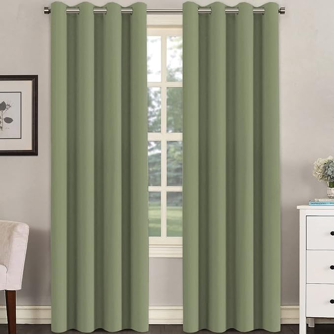 H.VERSAILTEX Blackout Window Treatment Curtains/Panels, Thermal Insulated Room Darkening Solid Grommet Drapes for Bedroom/Living Room Window (52 Inch by 108 Inch, Sage, Set of 2)