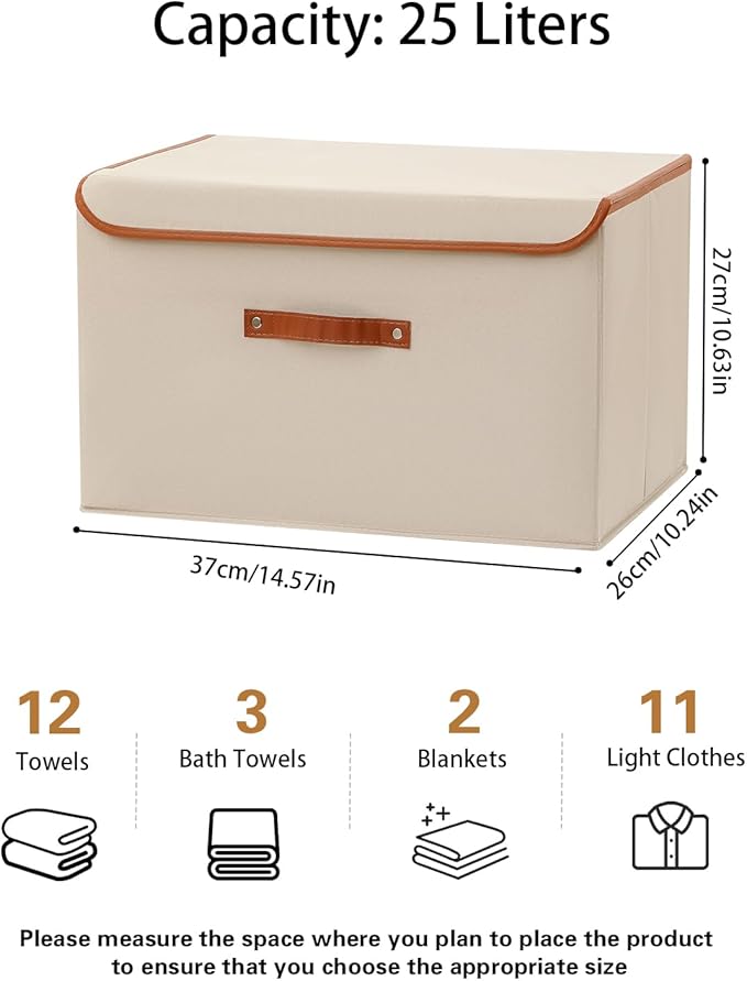 Tuza 2-Pack Large Fabric Storage Bins with Lids, Foldable Storage Boxes with Lids for Organizing, Decorative Storage Boxes with Handles for Home, Bedroom, Closet, Office(Khaki, Medium)