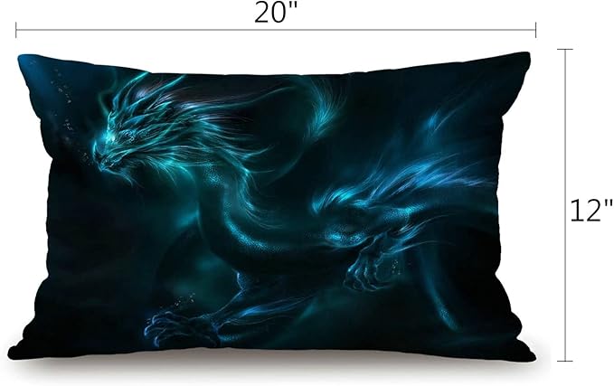 Cool Blue Dragon Cotton Linen Decorative Throw Pillow Case Cushion Cover Pillowcase for Couch Sofa Bed,12 X 20 Inches