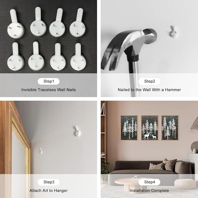 Celestdeco Modern White Forest Framed Canvas Wall Art Set, Minimalist Woodland Art Painting, Retro Tree Landscape Wall Decor, Wildland Deer Artwork for Living Room, Dining Room, Office - 24"x36"x3