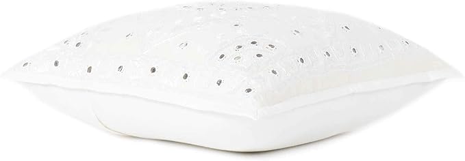 Eyes of India Embroidered Decorative Boho Throw Pillow Cover with Mirrors, Handmade Bohemian Accent Cushion Case for Sofa Couch Bedroom Living Room (White, 24" x 24")