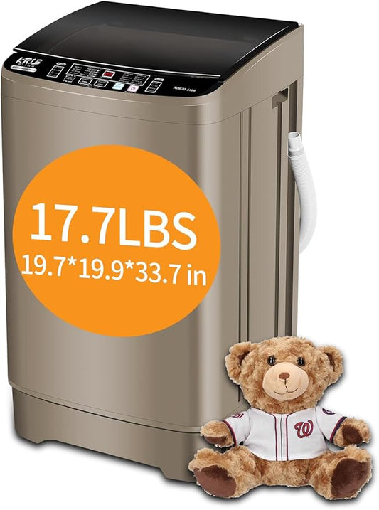 Full-Automatic Washing Machine 17.7 lbs Small Compact Portable 10 Wash Program & 8 Water Level Compact Washer with LED Display Ideal for Apartments, RV, Camping, Gold (KB03-GOLD6)