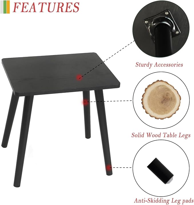 AWASEN Side Table, Small Black End Table for Living Room Bedroom Office Small Spaces, Modern Accent Side Table Nightstand with Solid Wood, Easy Assembly, (Black)