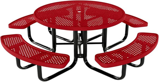 Coated Outdoor Furniture Heavy-Duty Portable Outdoor Kids Table with Umbrella Hole, Punched Steel Kids Picnic Table, Commercial-Grade, Made in America (46 In, Round, Childrens, Textured Red)