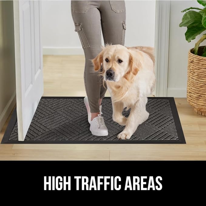 GORILLA GRIP 100% Waterproof All-Season WeatherMax Doormat 35x23, US Designed Natural Rubber, Stain and Fade Resistant, Low Profile Indoor Outdoor Door Mats, Easy Clean Patio Mat, Gray Diamond