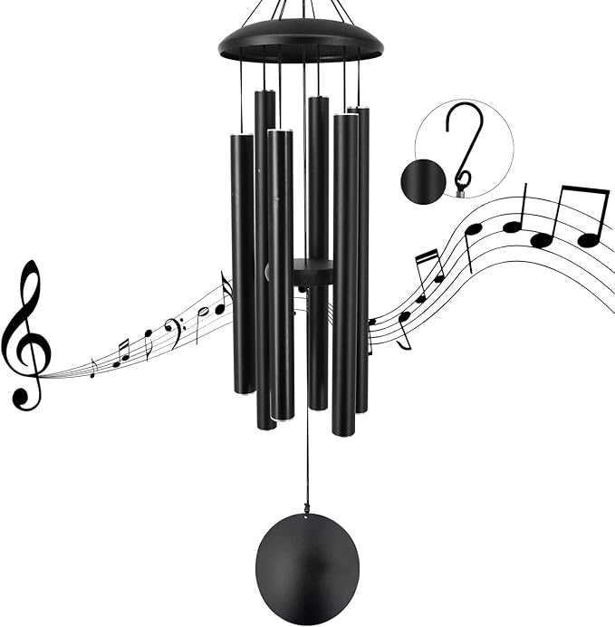 ASTARIN Outdoor Memorial Wind Chimes, 36 in with 6 Heavy Tubes, Deep Tone for Garden Hanging Decor, Sympathy Gifts. Black