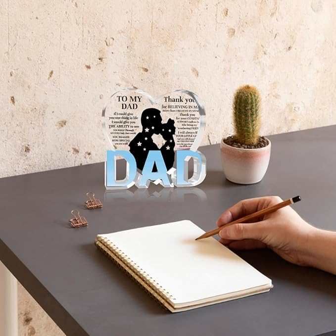 Best Dad Ever Gift from Daughter Son - Acrylic Heart-Shaped Plaque Father’s Day Birthday Gift - Unique Keepsake Desk Decor with Personalized Message