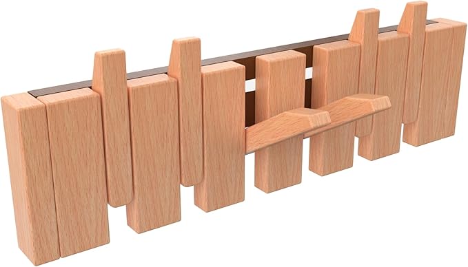 Wall Mounted Piano Key Hanger | Flip Style Hook | Entrance Wall Art Hook, Made of Oak Wood (3 Times Painted, 4 Times Polished) (Beech, 6Hooks)