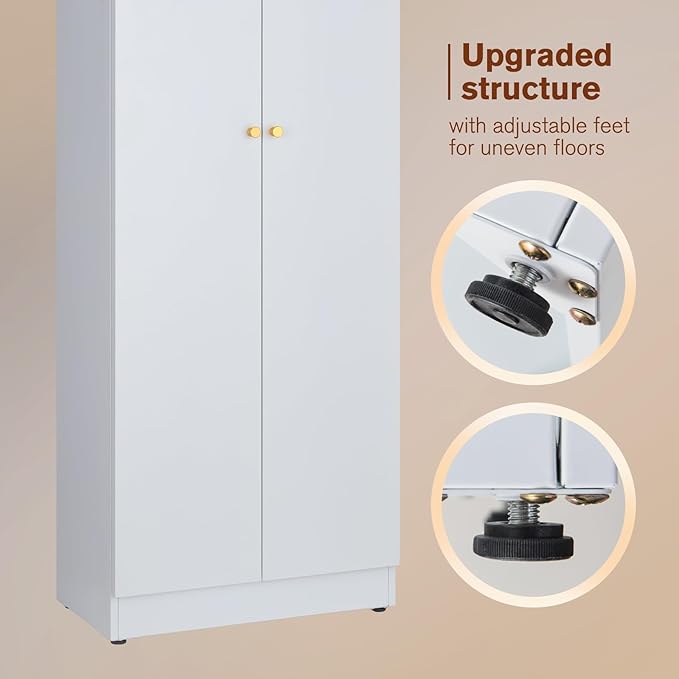 5 Tier Metal Curio Cabinets, Modern Bookshelf Cabinet with 4 Adjustable Shelves, Cabinet Display Case for Home Office, Living Room, Pantry (White-23.54W-Metal Door)