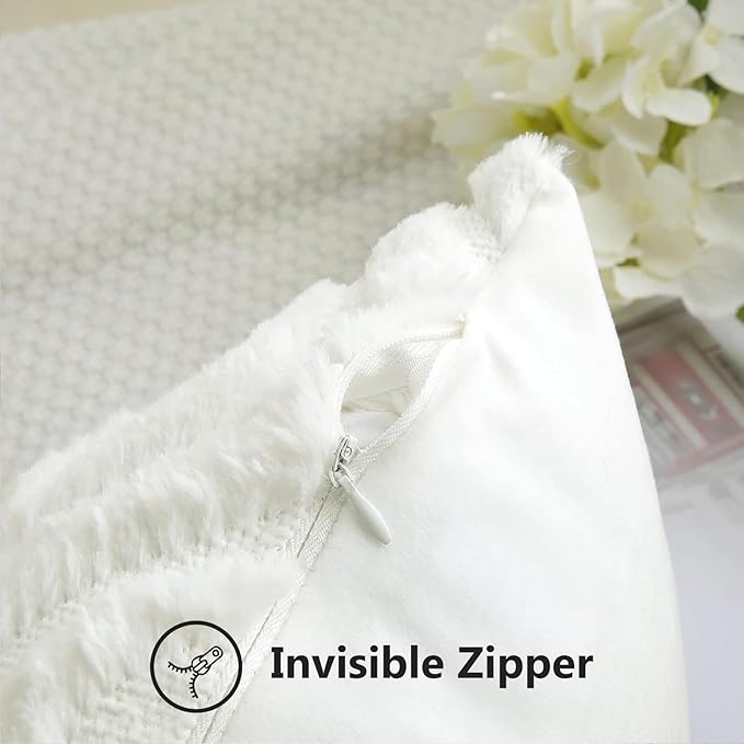 decorUhome Throw Pillow Covers 20x20 Inch Set of 2, Soft Plush Decorative Faux Fur Cream Beige Solid Couch Pillow Covers, Accent Farmhouse Neutral Square Euro Pillow Cases for Sofa Bed Living Room