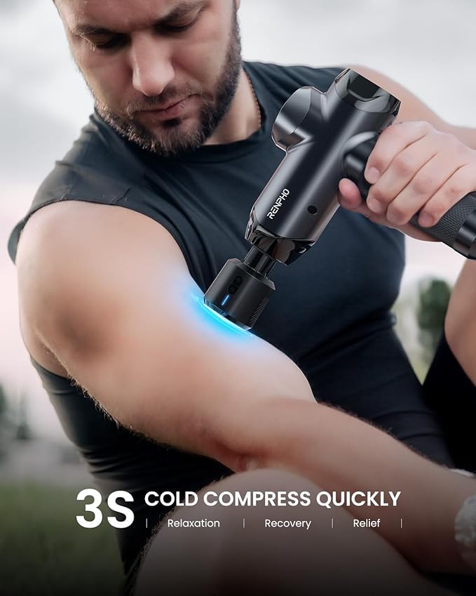 RENPHO Power Massage Gun Deep Tissue, Percussion Muscle Massage Gun for Athletes, Powerful Portable Electric Handheld Deep Tissue Massager Gun, LED Touch Display (Power+ THERMACOOL Deluxe)