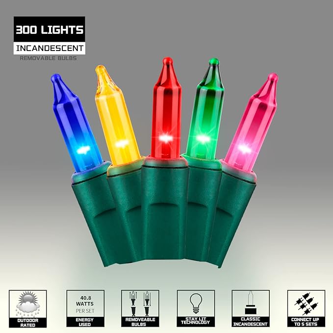 300LIGHTS(2*150L) MULTI Extra-Bright With End Connectors Christmas Decorative Lights 19.44m UL Certified Mini String Light Set Waterproof for Home Garden Holiday Tree Party Patio Decor Wedding