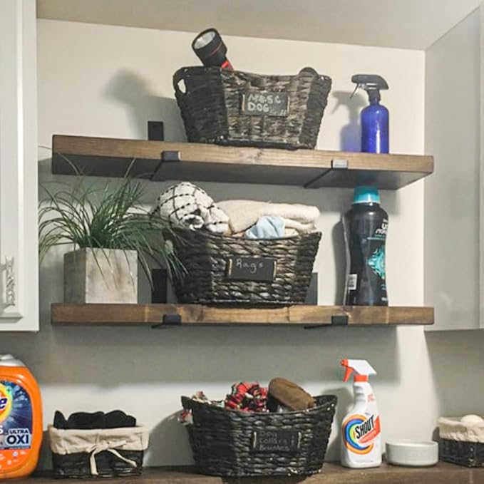 Rustic Shelves with J-Brackets Set of 2, Industrial Shelf, Kitchen Shelves, Solid Wood, Decorative Wall Storage, Heavy Duty, URBANDI (Dark Brown, 36Wx12D)