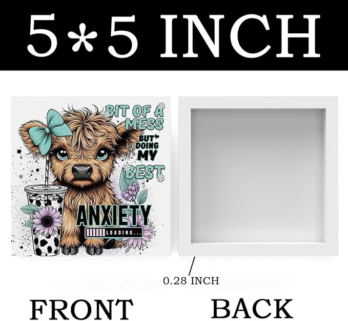 Highland Cow Western Sunflower Decor, Highland Cow Gifts for women, Highland Cow Baby Decor, Highland Cow Nursery Decor, Wooden Box Decor Sign for Home Farmhouse Office Living Room Table Shelf Tiered