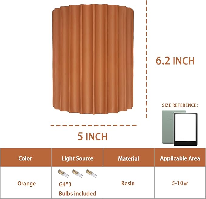 LightInTheBox Modern LED Wall Sconce Minimalist Resin Wall Light Nordic Style Half-Cylinder Tree Root Desgin Up and Down Light for Stairs Hallway Bedroom (Orange)