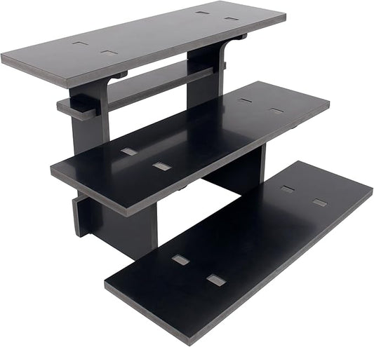 WANLIAN 3-Tier Straight Retail Table Display Stand, Portable Display Rack Shelves for Vendors, Craft Shows, Farmers Market, Pop Up Shop Countertop Black Risers for Display, Soap, Candles, Tumblers