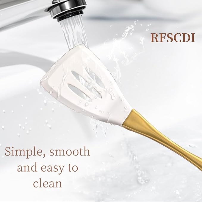 Elegant White Gold Silicone Cooking Utensils Set - Non-Toxic, Dishwasher Safe Kitchen Utensils Set with Heat Resistant Comfort Handles - Includes Spatula & Spoon for Nonstick Cookware