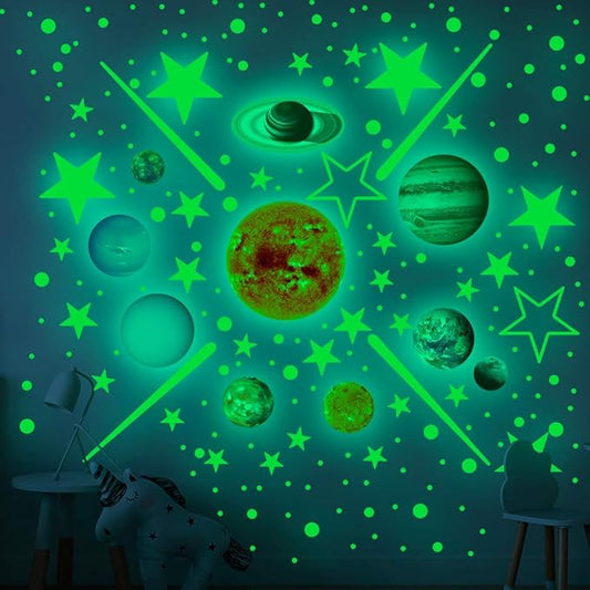 Quanhaigou Glow in The Dark Stars and Planets, Bright Solar System Wall Stickers -Glowing Ceiling Decals for Kids Room,Shining Space Decoration