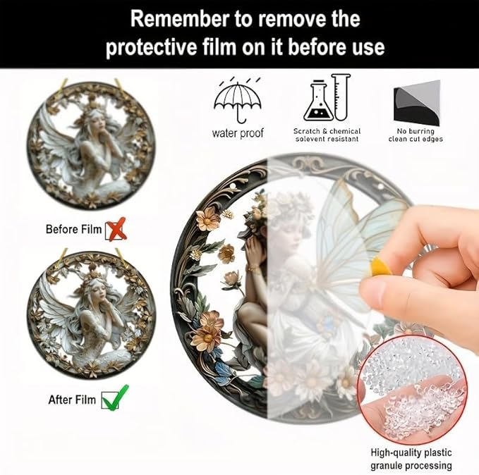 Flower Fairy Garden Decorations Angel Wing Christmas Halloween Deco Statue Art Elf Sculpture Hanging Craft for Outdoor Yard Courtyard Lawn Patio Window Acrylic Ornament Home Gift (C,L: 8*8 IN)