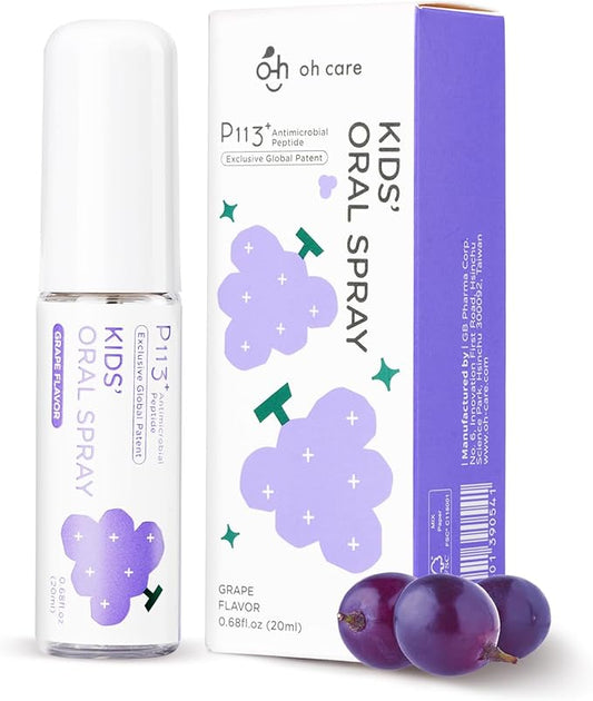 Mouth Spray for Kids, Toddler Toothpaste Helper, Fluoride Free Baby Toothpaste Cavity Protection, Oral Care with Natural P113+ Antibacterial Peptide - for Newborns to Age 6, Grape