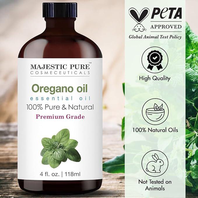 Majestic Pure Oregano Essential Oil with Glass Dropper - Huge 4 Fl Oz - 100% Pure and Natural Oregano Oil - Premium Grade Essential Oils for Diffuser, Aromatherapy, Soap and Candle Making