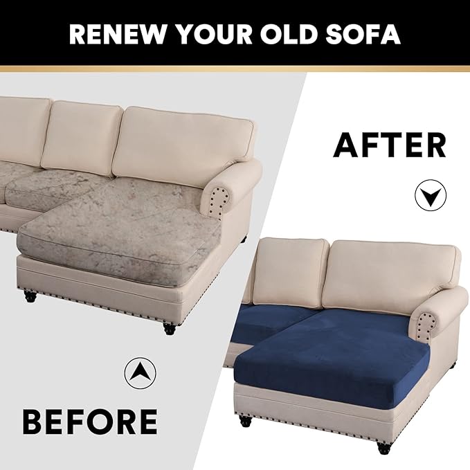 PrinceDeco Sectional Couch Covers 3 Pieces Velvet Sofa Covers L Shape Soft Couch Covers for Sectional Sofa Corner Sofa Cover Couch Cover for Dogs Washable (2 Seater + 1 Chaise,Navy)