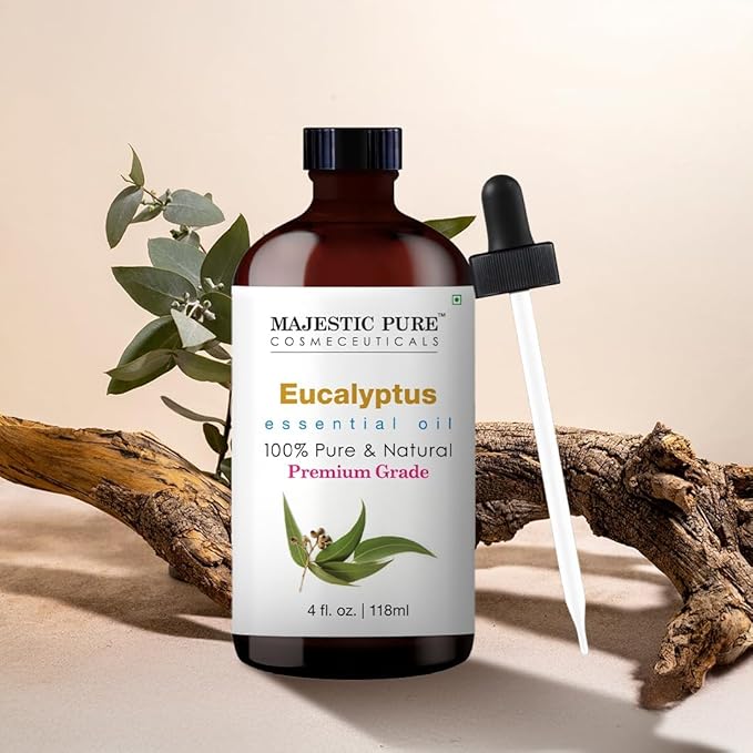 Majestic Pure Eucalyptus Essential Oil with Glass Dropper - Huge 4 Fl Oz - 100% Pure and Natural Eucalyptus Oil - Premium Grade Essential Oils for Diffuser, Aromatherapy, Soap and Candle Making