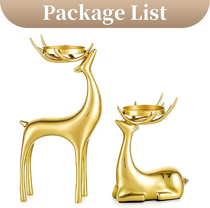 Sziqiqi Gold Reindeer Candle Holder for Pillar Candles Brass Reindeer Tealight Candle Holders Copper Deer Gift Christmas Decor for Table Centerpiece Living Room Mantle Decoration