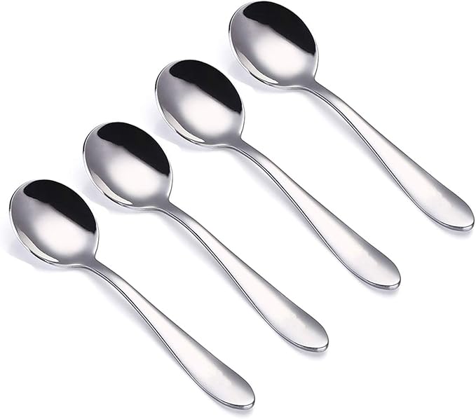 VANRA 4-Piece Children Spoons Round Stainless Steel Kids Dinner Spoons Child Silver Cutlery Set 5.8-inch (4 round spoons)