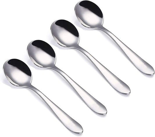 VANRA 4-Piece Children Spoons Round Stainless Steel Kids Dinner Spoons Child Silver Cutlery Set 5.8-inch (4 round spoons)