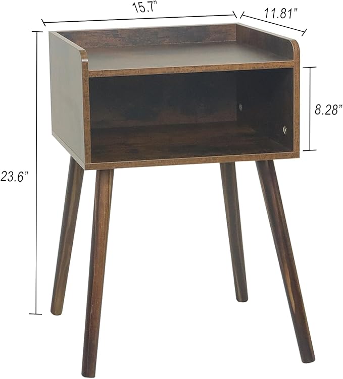 MaxSmeo Nightstand, Mid Century Modern Side Table Bedroom with Storage, Small End Bedside Table with Solid Wood Legs for Living Room, Office Small Spaces (Rustic Brown)