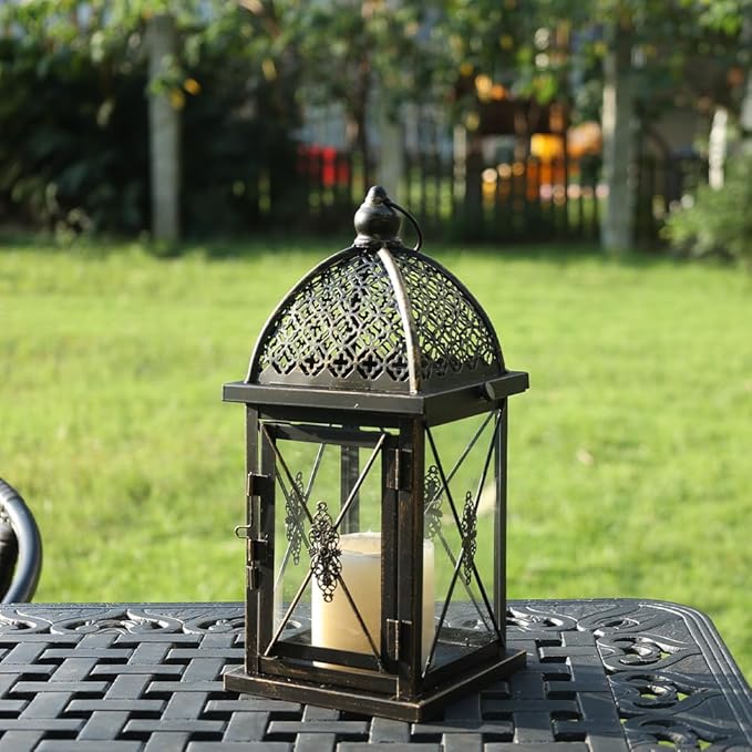 NEEDOMO 14.4" Outdoor Lantern, Large Vintage Lanters Decorative Indoor with Clear Glass, Metal Candle Lantern Decor for Home, Table, Patio, Front Porch, Rustic Farmhouse Wedding Shelf