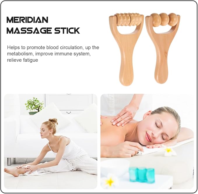 Wooden Massage Roller, Wood Therapy Massage Tools 2pcs Bead Wooden Roller Tool Muscle for Men and Women, Muscle Tension Relief Tissue Father and Mother Day Giftware
