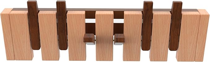 Wall Mounted Piano Key Hanger | Flip Style Hook | Entrance Wall Art Hook, Made of Oak Wood (3 Times Painted, 4 Times Polished) (Walnut-Beech, 6Hooks)