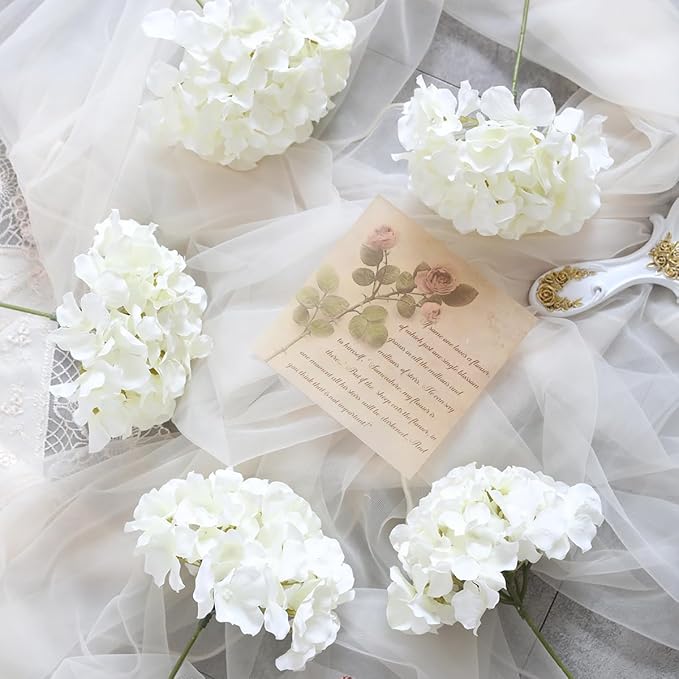 Tifuly Hydrangea Artificial Flowers with Stems 12pcs Fake Hydrangea Silk Flowers Faux Hydrangea Flowers Heads for Wedding Centerpiece Home Party Baby Shower Decor（Off White）