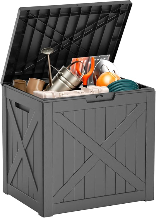 32 Gallon Outdoor Deck Box,Storage Lockable Waterproof Patio Furniture,Garden Tools,Cushions,Pool Accessories Outside Storage Resin Box(Blackn)