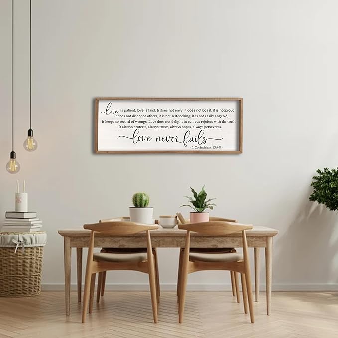 flowtorely Love is Patient, Kind Wall Art Decor 32"X12" Sign 1 Corinthians 13 Bedroom Above Bed Wall Decor Large Bible Verse Quote Scripture Christianity Hanging Sign (Wood)