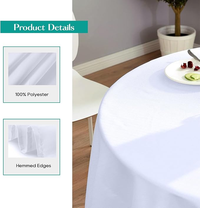 Surmente 132 inch Round Tablecloths -2 Pack White Round Table Cloths, Polyester Fabric Table Covers for Wedding, Party, Banquet, or Restaurant