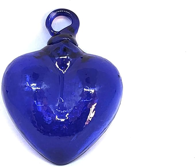 Cobalt Blue 2.6 inch Small Hanging Glass Hearts (Set of 6), Recycled Blown Glass (Small Cobalt Blue Hearts)