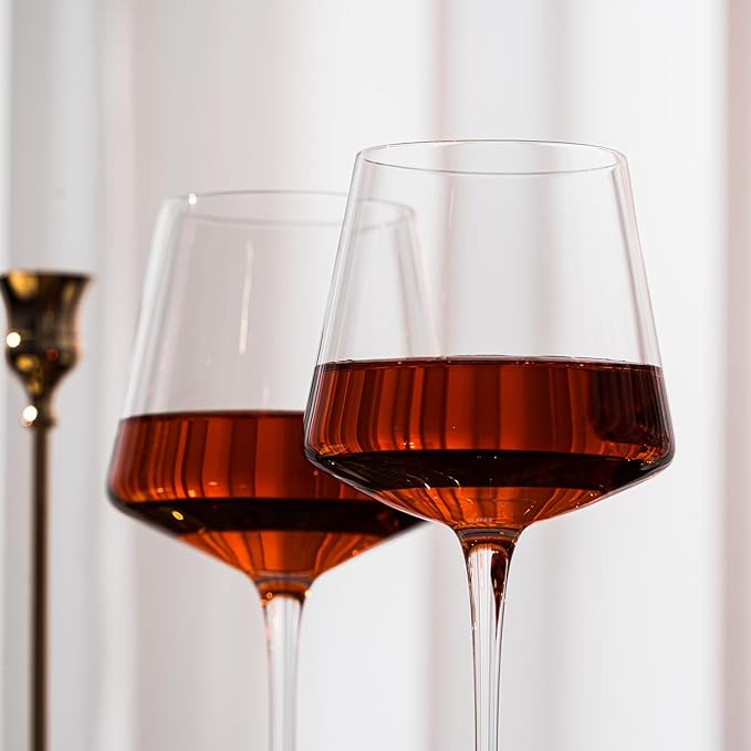 White Red Wine Glasses Set of 6 – 18oz Red Wine Glasses with Tall Long Stem,【Hand Blown】Crystal Wine Glasses- Square Wine Glasses with flat bottom, Wine gifts for Christmas, Wedding, Birthday,