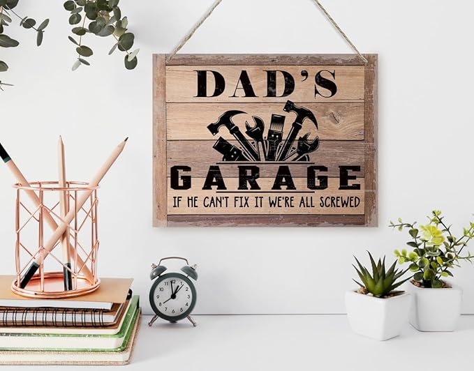 Rustic Sign, Father's Day Gift, Dad's Gift, Grandpa's Gift, Decor Hanging Wood Signs, Printed Wood Wall Art Sign, Dad's Garage, If He Can't Fix It We're All Screwed, Vintage Sign Gift for Grandpa