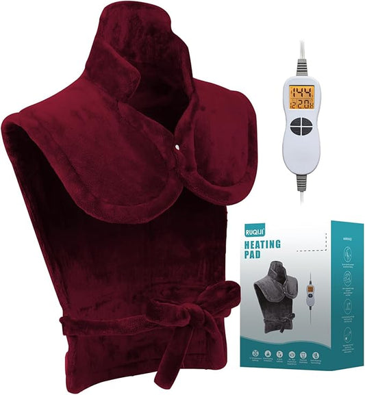 Ruqiji 26" x 35" Neck&Shoulder&Back Heating Pad with Fast-Heating Technology&12 Temperature Settings, Pain Relief for Back/Neck/Shoulders/Menstrual Pain, Christmas Gifts for Women Men Mom Dad(Red)