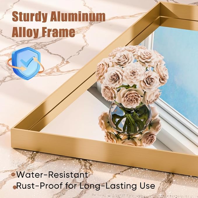 55"x30" Gold Framed Bathroom Mirror, Large Rectangular Vanity Mirror, Aluminum Metal Frame, Wall Farmhouse Modern Wall-Mounted Mirrors for Bathroom, Bedroom, Living Room, Over Sink