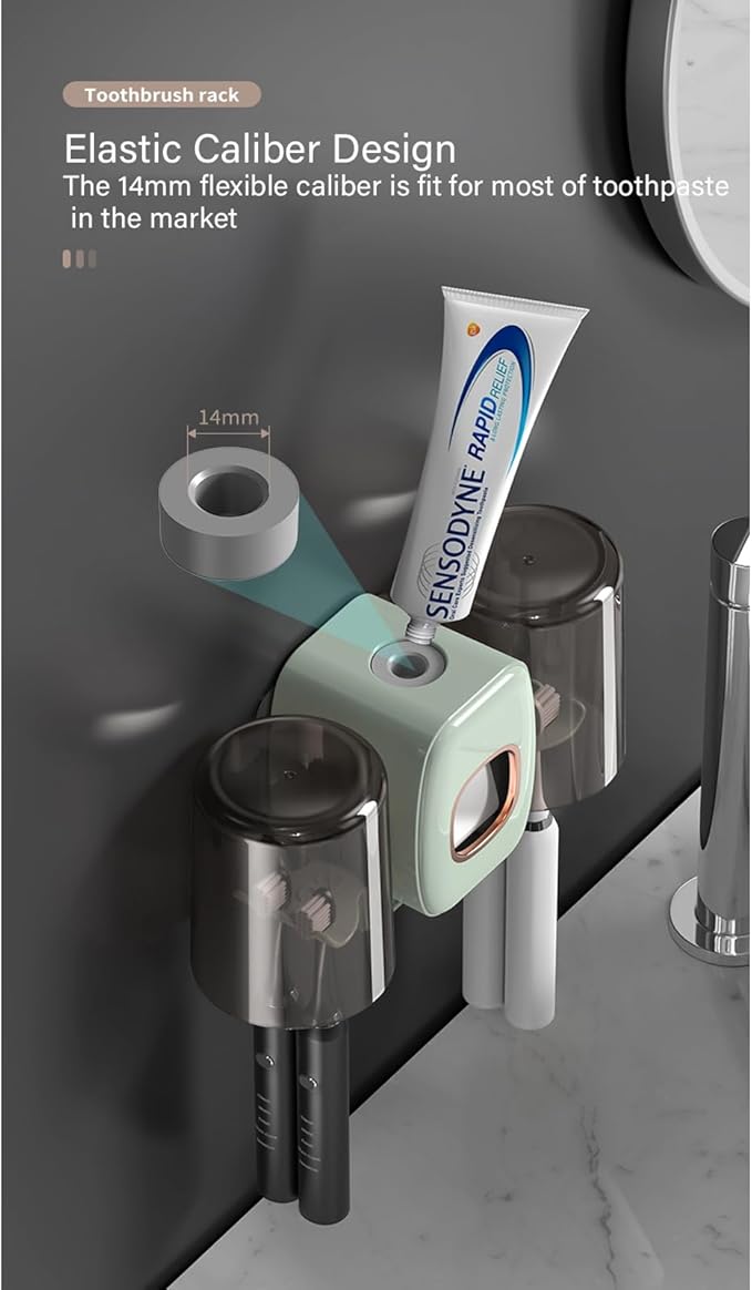 Toothbrush Holders for Bathrooms Toothbrush Holder Wall Mounted Toothpaste Dispenser for Kids Automatic Tooth Brushing Holder Bathroom Toothbrush Holder Set Shower Accessories Sets - Black